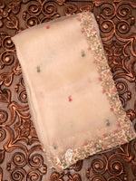 Peach Zardozi Organza Saree
