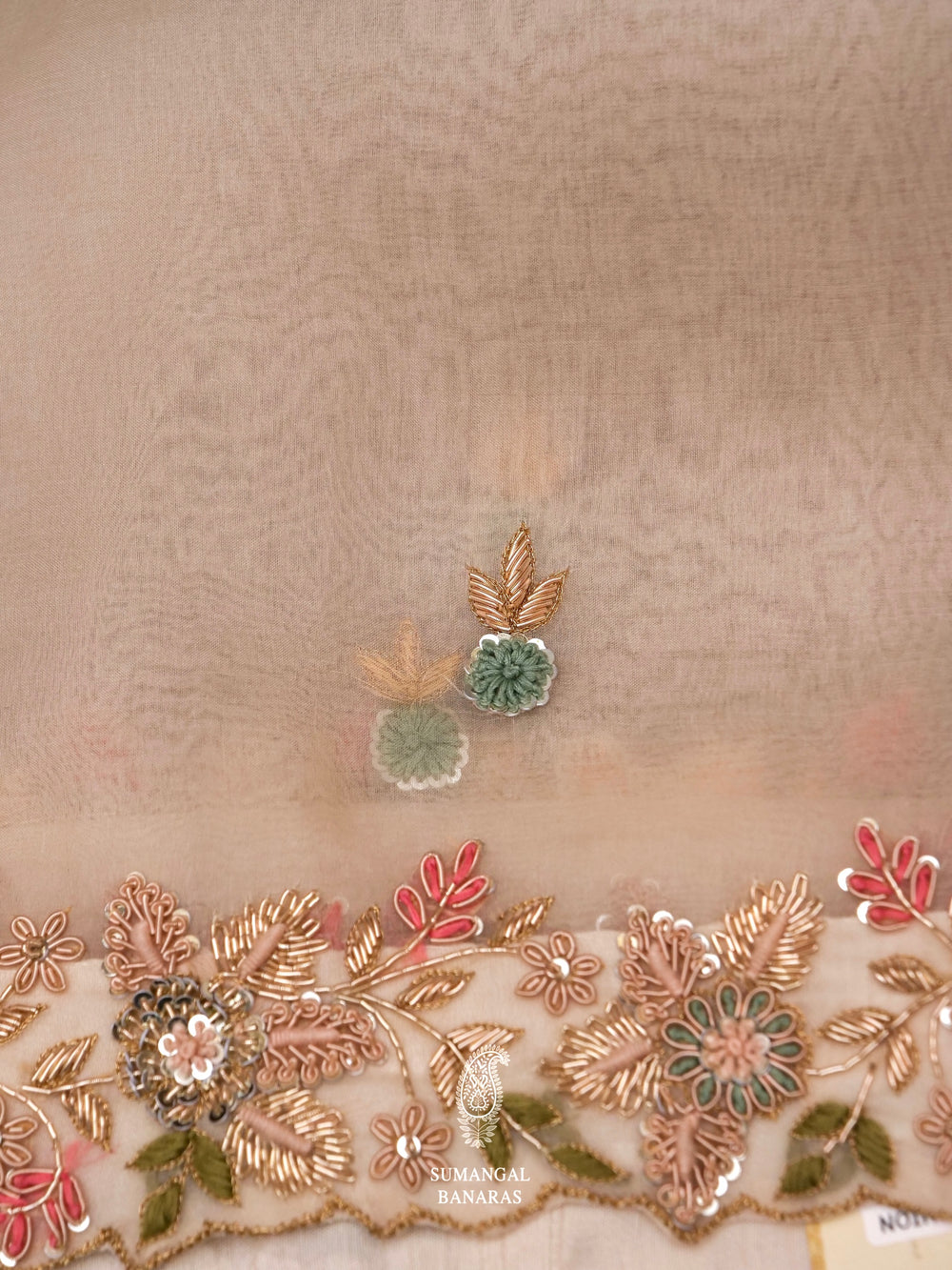 Peach Zardozi Organza Saree