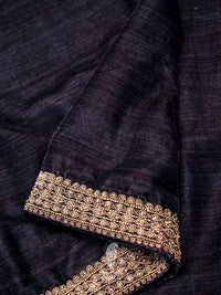 Navy Blue Velvet Embellished Saree