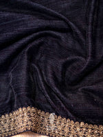 Navy Blue Velvet Embellished Saree