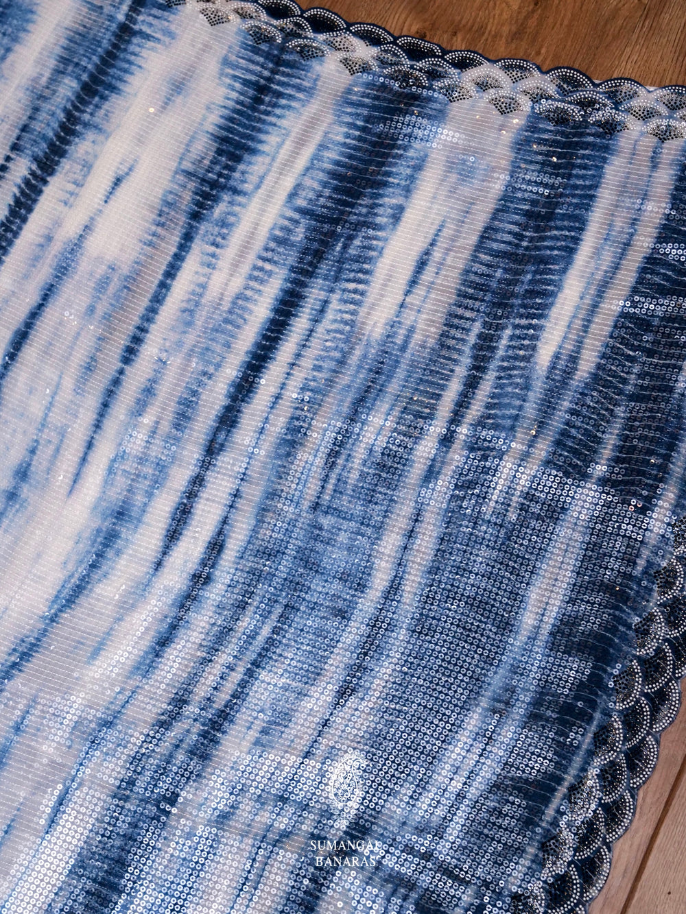 Ocean Blue Sequins Georgette Saree