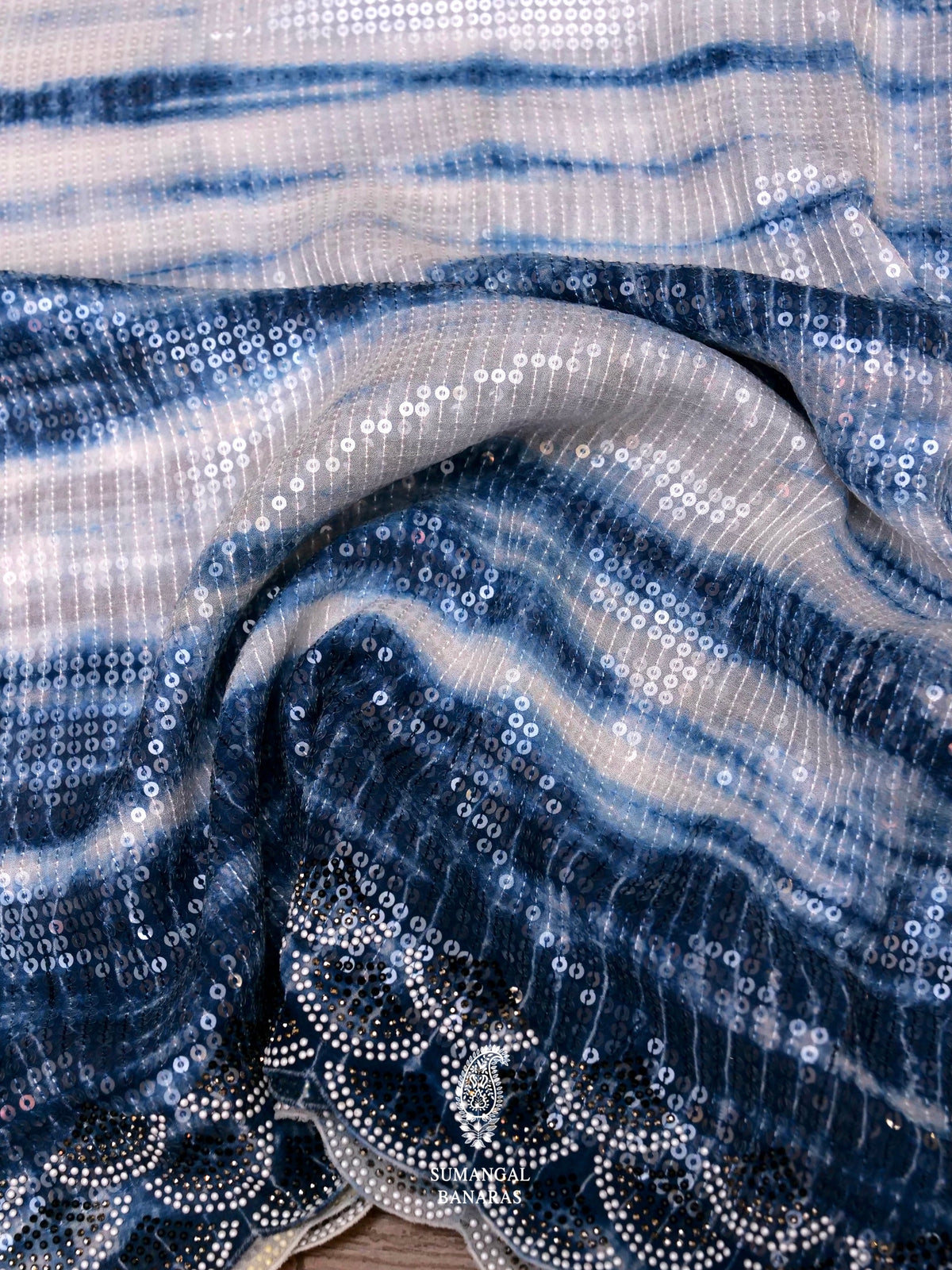 Ocean Blue Sequins Georgette Saree