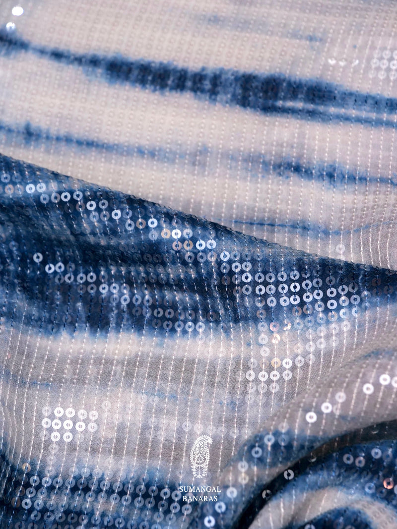 Ocean Blue Sequins Georgette Saree