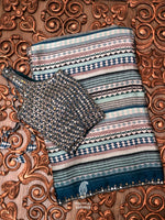Handwoven Peacock Blue Satin Silk Saree