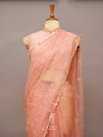 Peach Orange Zardozi Organza Saree