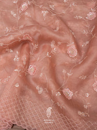 Salmon Pink Sequins Resham Organza Saree