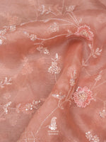 Salmon Pink Sequins Resham Organza Saree