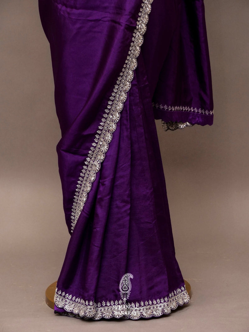 Handwoven Classic Purple Pure Katan Silk Saree