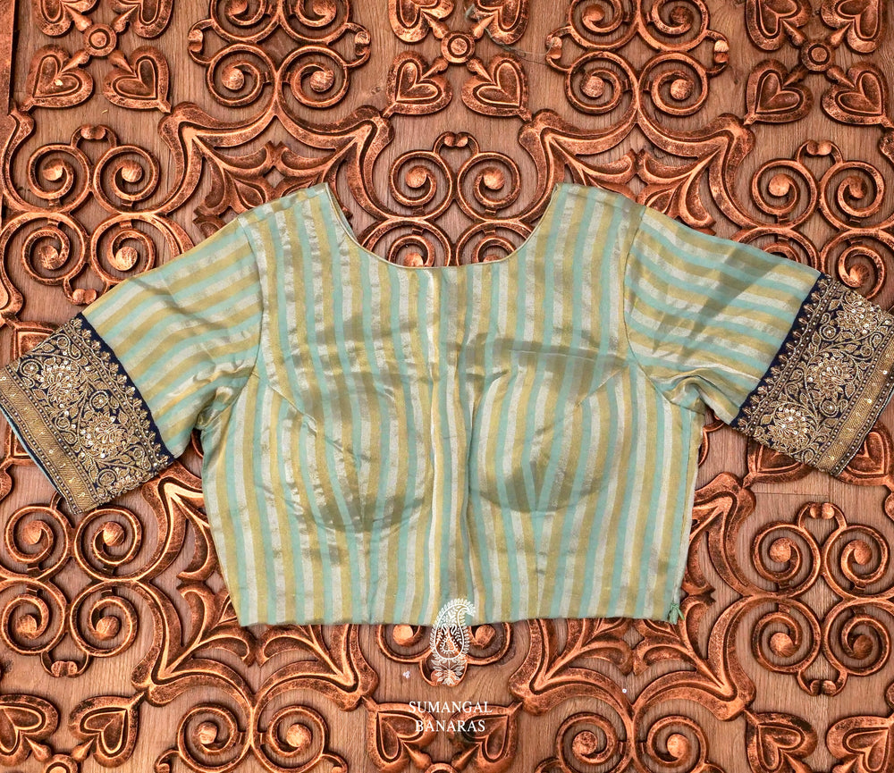 Handwoven Mint Green Tissue Silk Embellished Saree