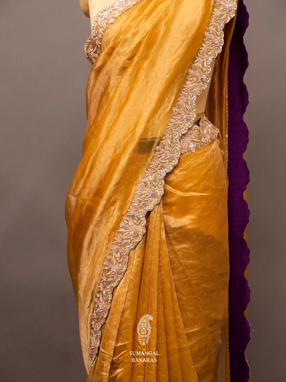 Handwoven Golden Yellow Tissue Silk Saree