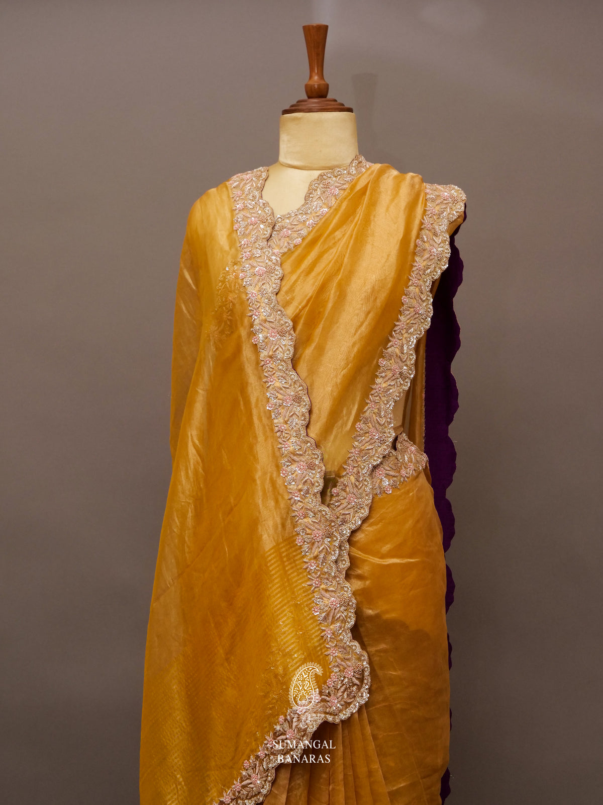 Handwoven Golden Yellow Tissue Silk Saree