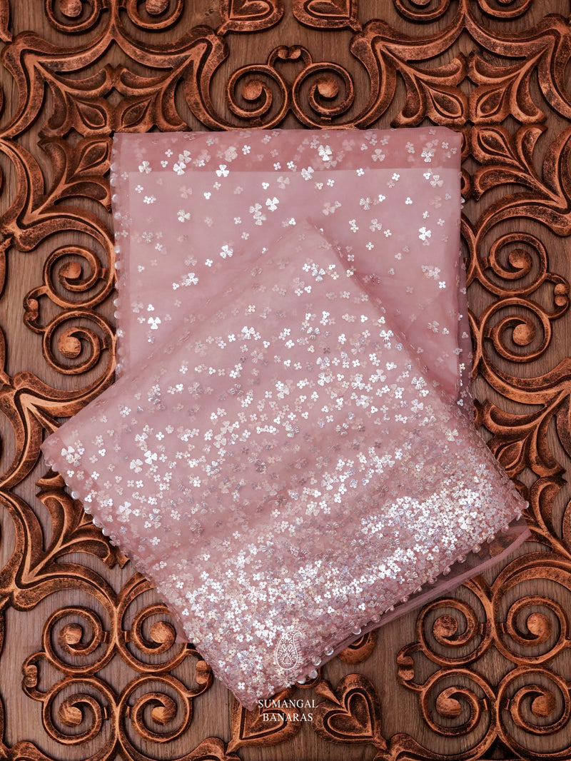 Light Pink Net Embellished Saree