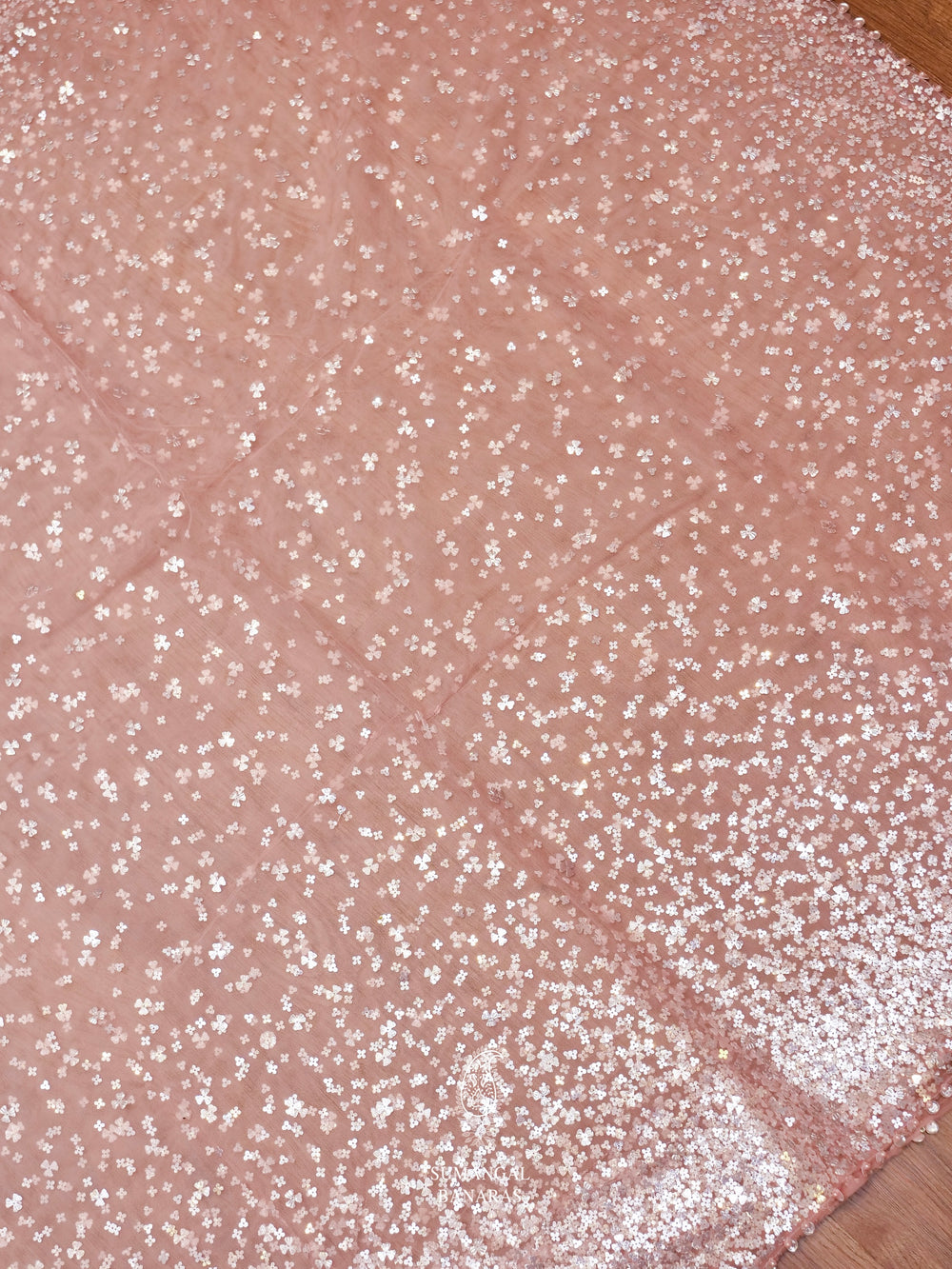Light Pink Net Embellished Saree