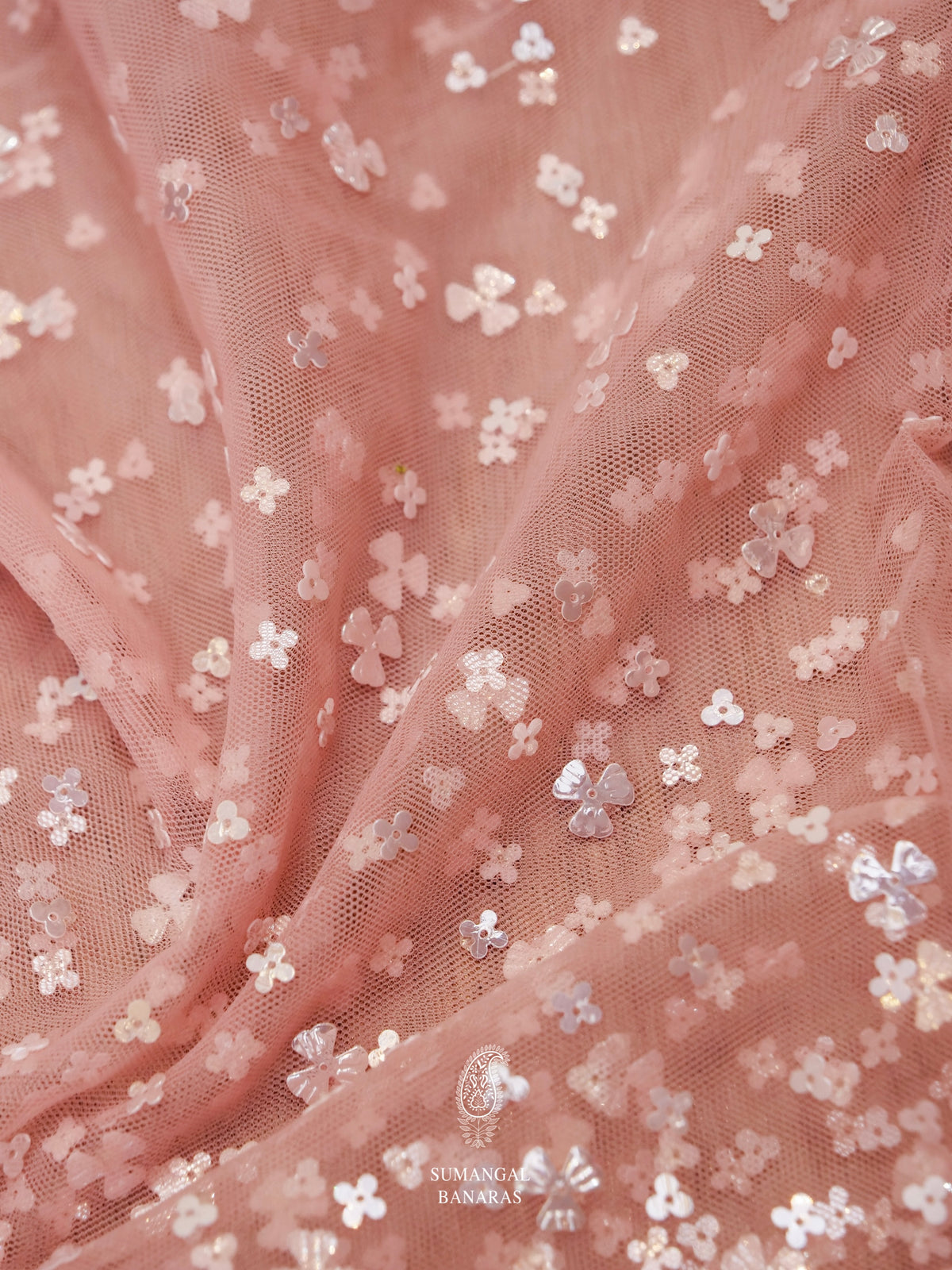 Light Pink Net Embellished Saree