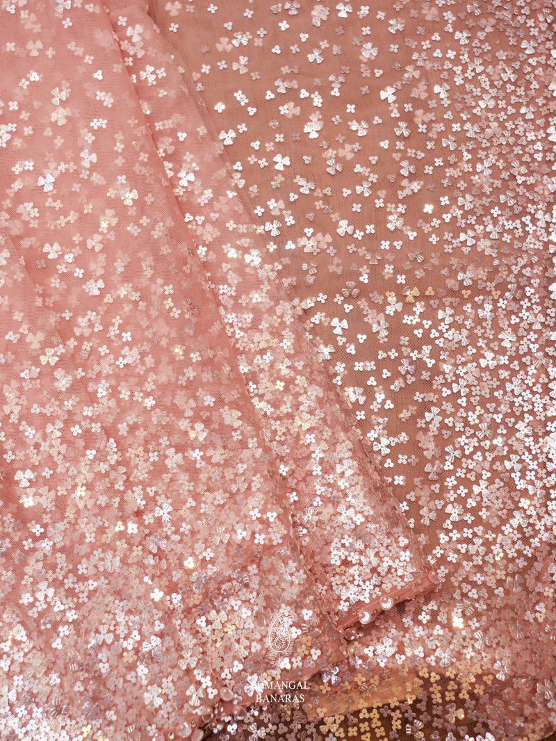 Light Pink Net Embellished Saree