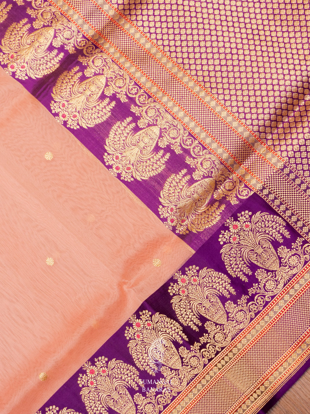 Handwoven Peach Kora Silk Saree