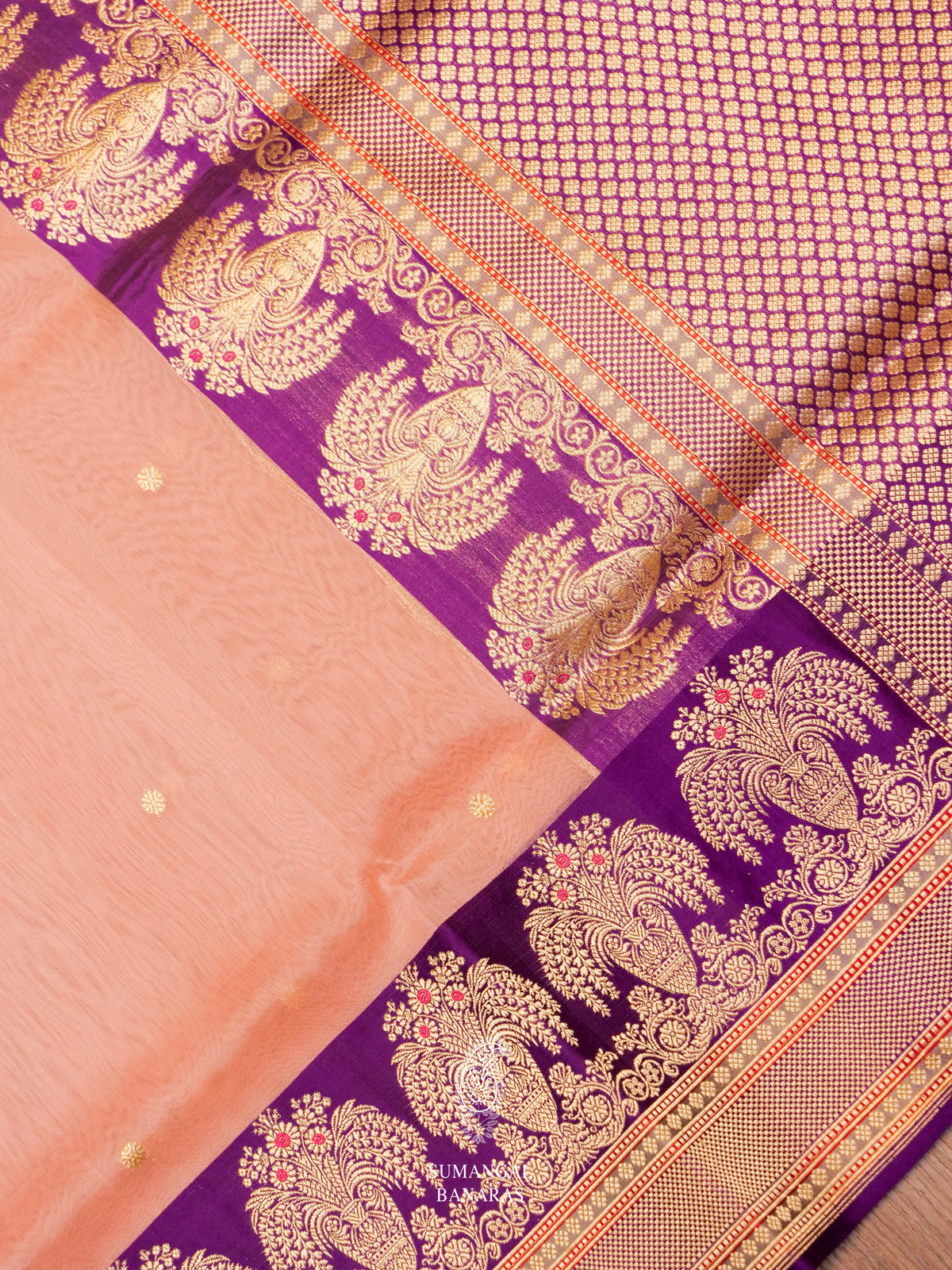 Handwoven Peach Kora Silk Saree