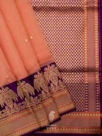 Handwoven Peach Kora Silk Saree