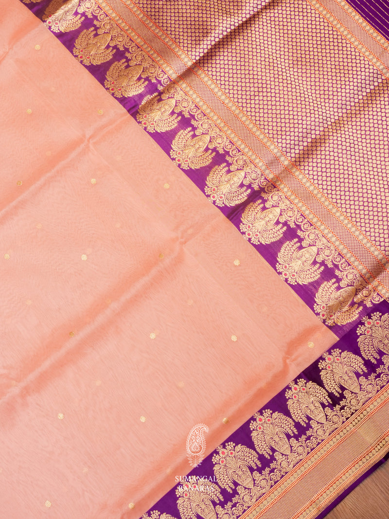 Handwoven Peach Kora Silk Saree