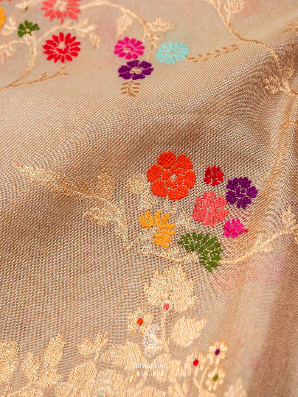 Handwoven Banarsi Mud Grey Katan Silk Saree