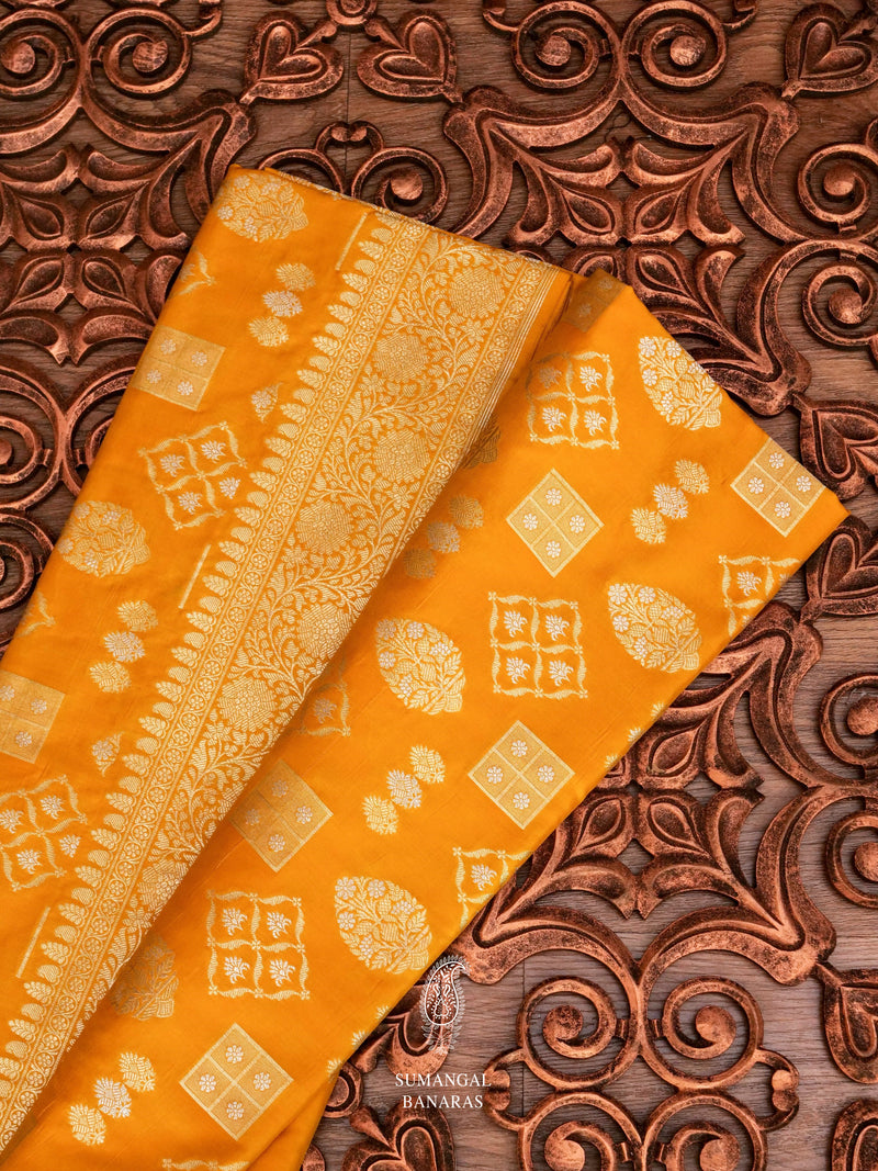 Handwoven Banarsi Haldi Yellow Katan Silk Saree