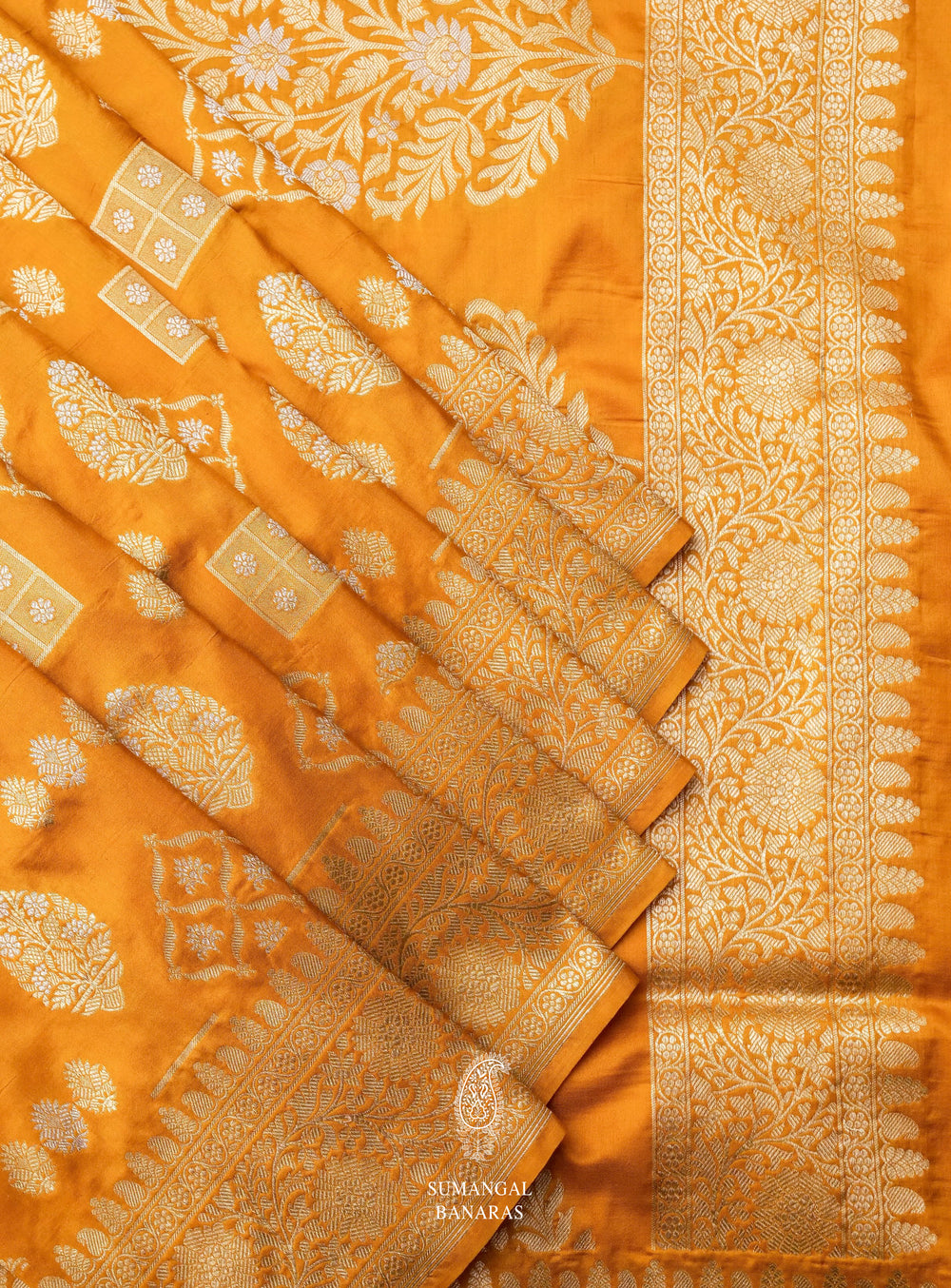 Handwoven Banarsi Haldi Yellow Katan Silk Saree