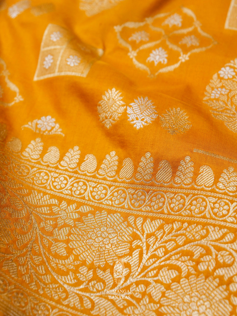 Handwoven Banarsi Haldi Yellow Katan Silk Saree