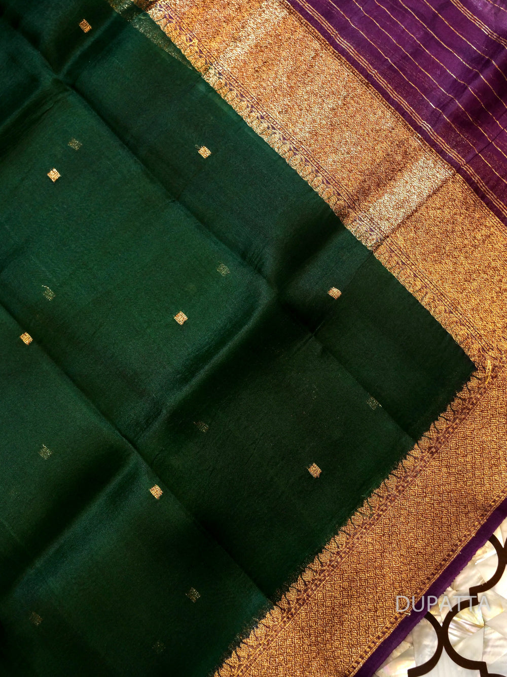 Handwoven Tussar Silk Voilet and Bottle Green Suit Set