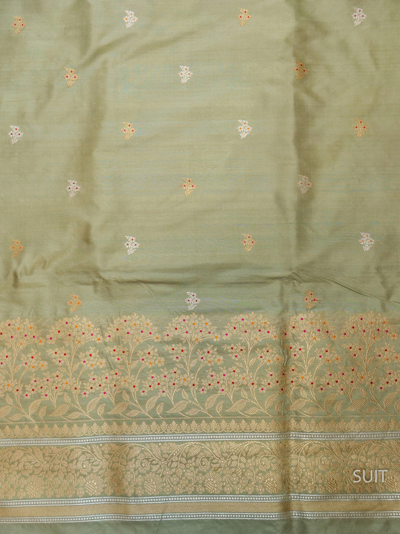 Handwoven Katan Silk Pista Green Suit Set