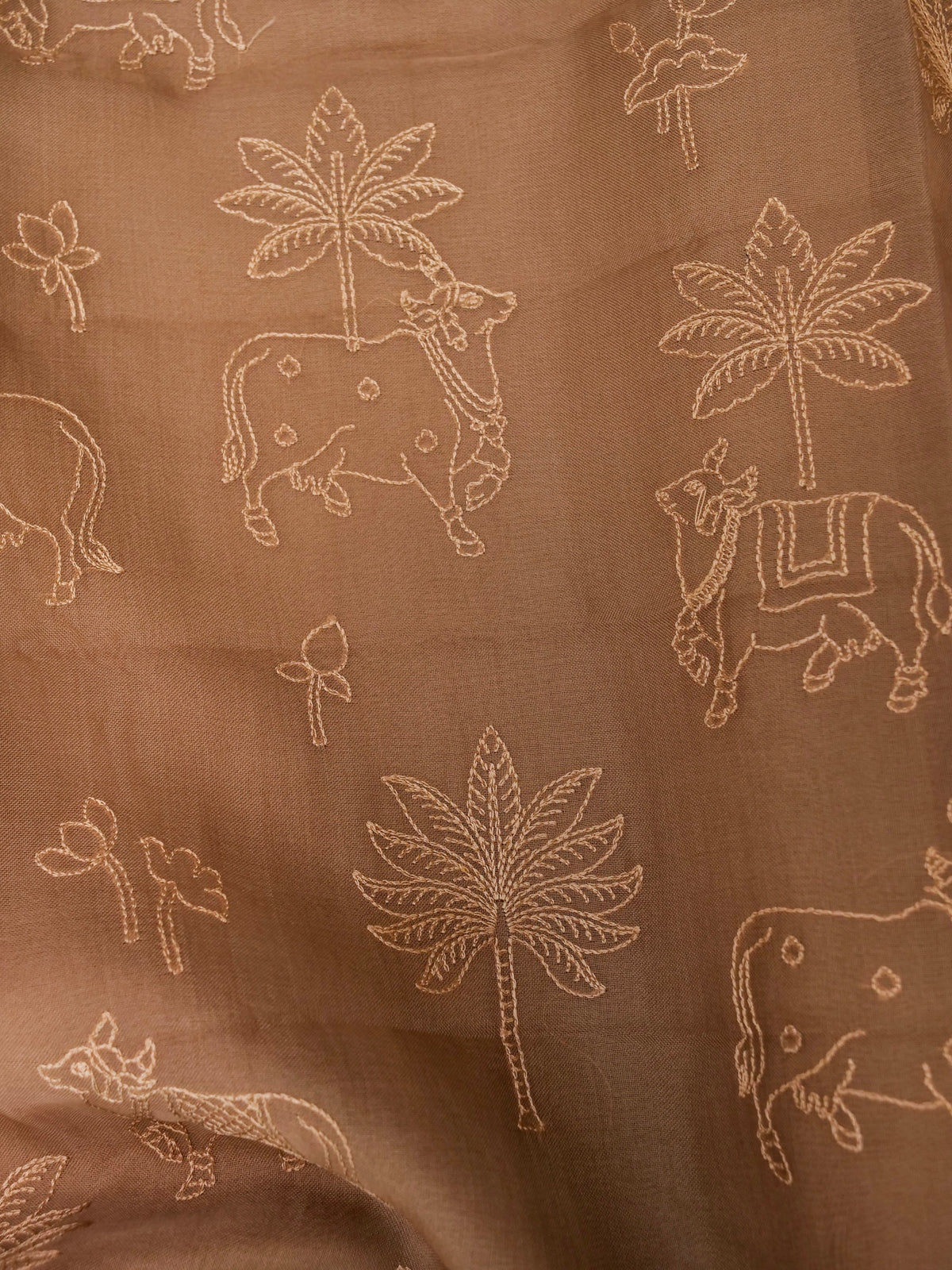Handwoven Pure Organza Silk Tan Brown Suit Set