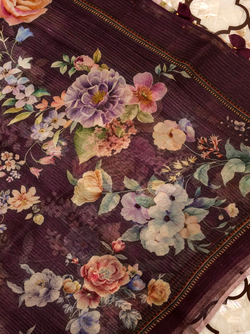 Handwoven Organza Silk Plum Purple Suit Set