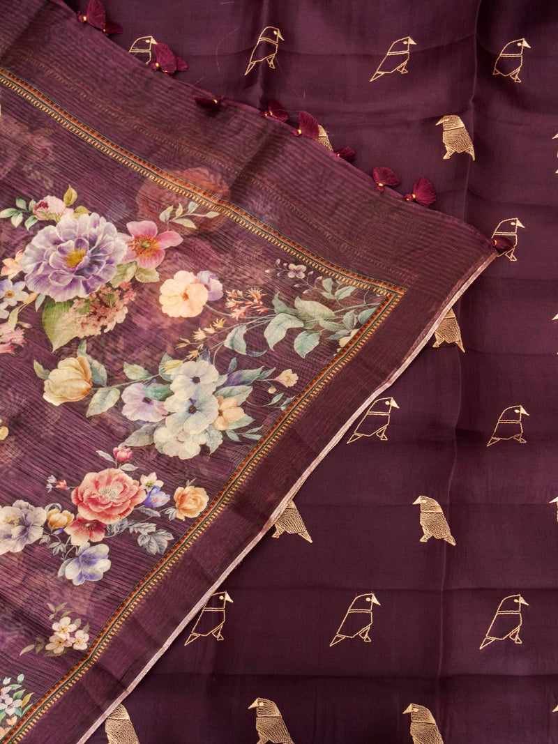 Handwoven Organza Silk Plum Purple Suit Set