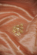 Salmon Pink Organza Saree And Cherry Red Blouse With Gota Patti Embroidery