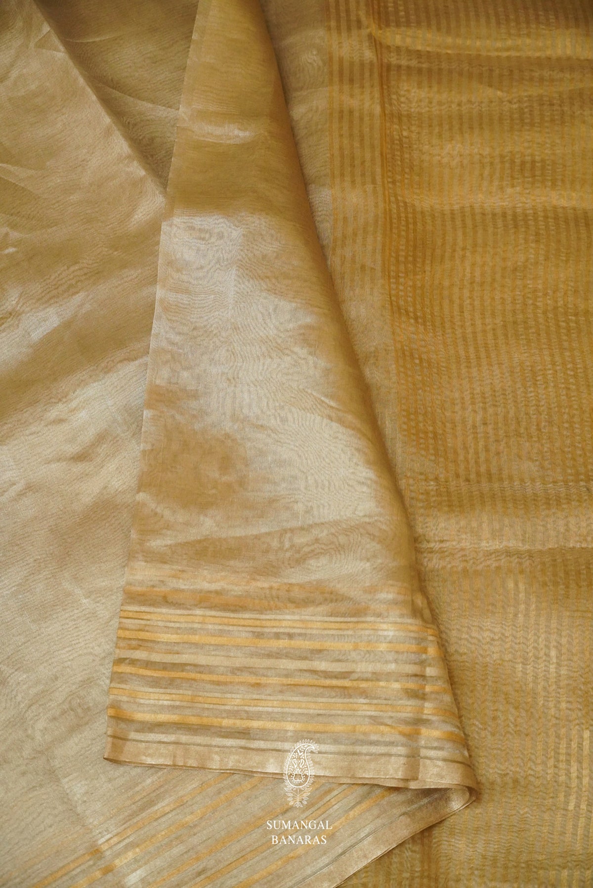 Gold Handloom Tissue Silk Saree With A Beautiful Black Gotta Patti Embroidered Blouse