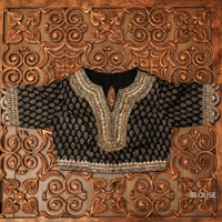 Gold Handloom Tissue Silk Saree With A Beautiful Black Gotta Patti Embroidered Blouse