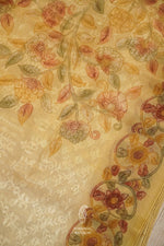 Porcelian White Organza Saree With Self Colored Resham Embroidery And Kalamkari Print On Border