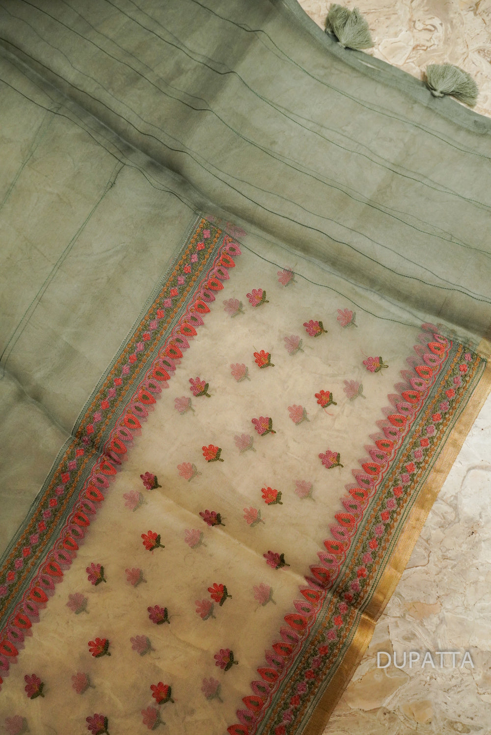 Handwoven Tussar Silk Stone Color Suit Set