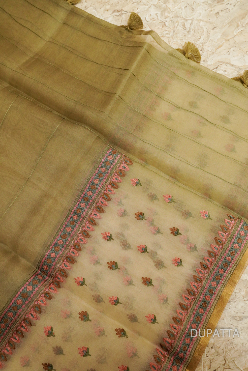 Handwoven Tussar Silk Pista Green Suit Set