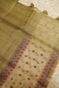 Handwoven Tussar Silk Pista Green Suit Set