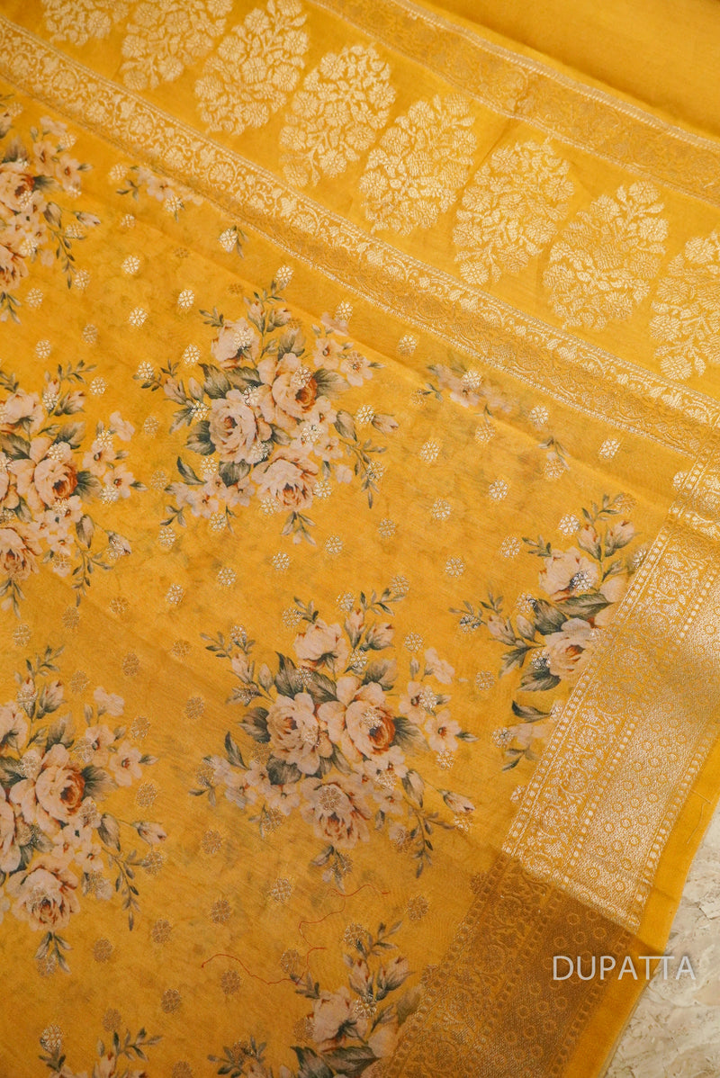 Handwoven Muslin Silk Mustard Yellow Suit Set