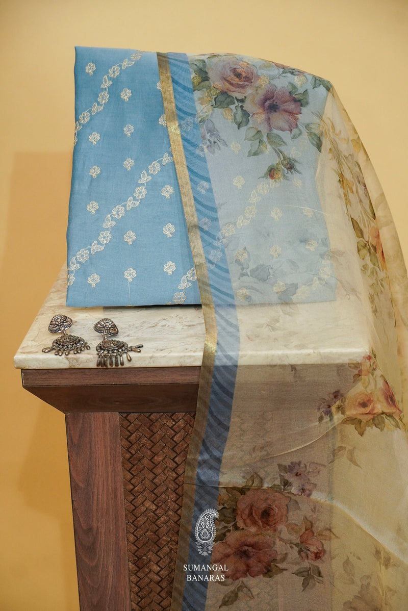 Kora Cotton Aqua Blue Suit Set