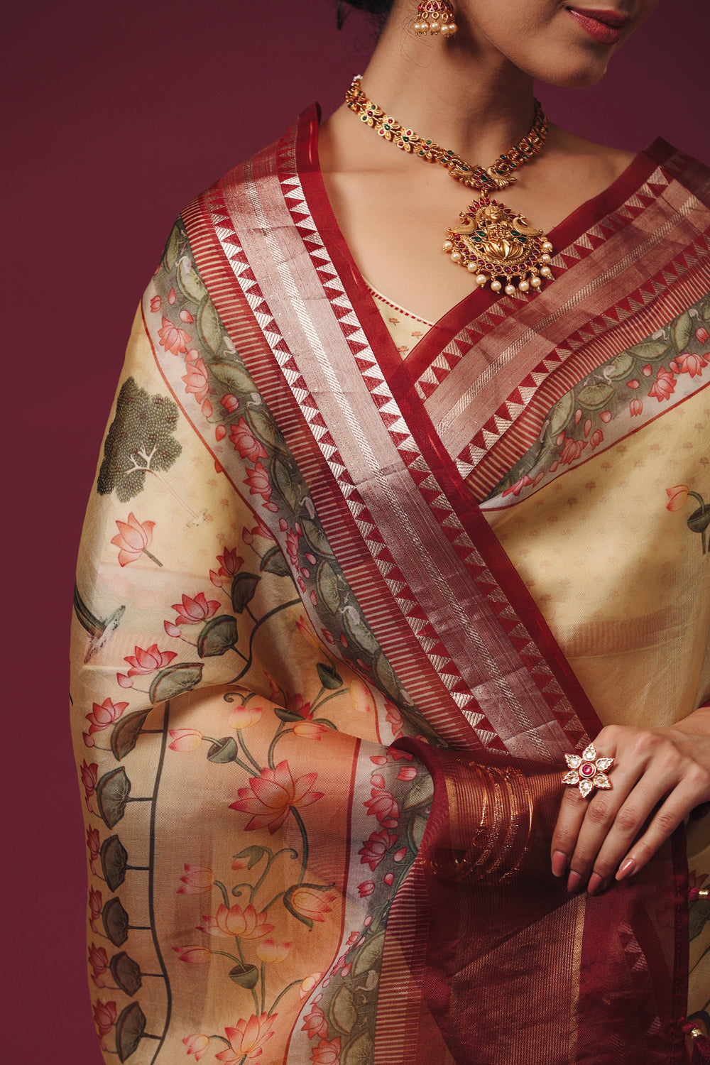 Gold Color Breezy Organza Saree