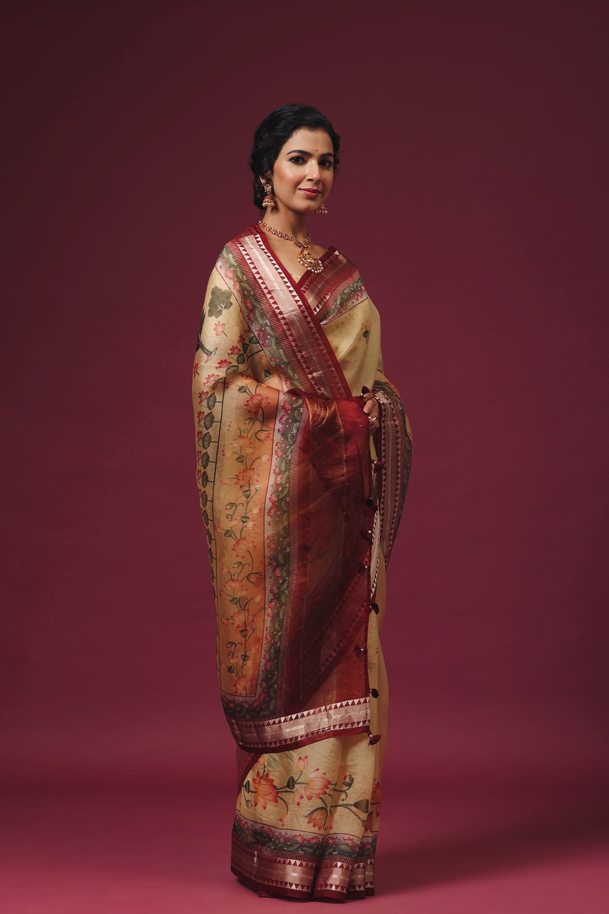 Gold Color Breezy Organza Saree