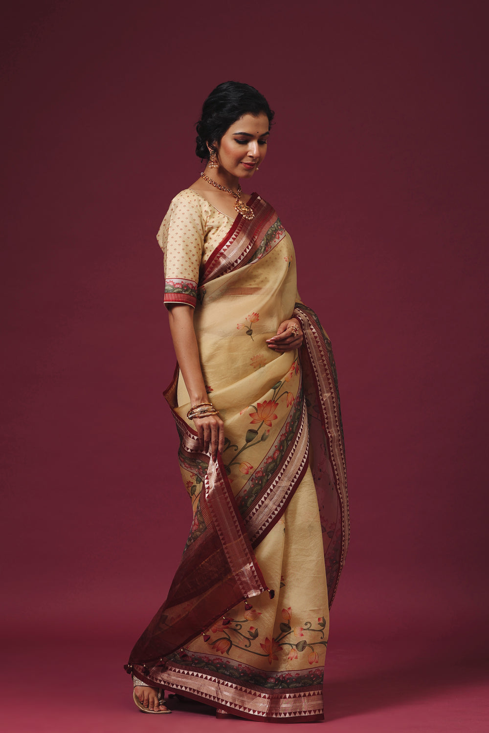 Gold Color Breezy Organza Saree