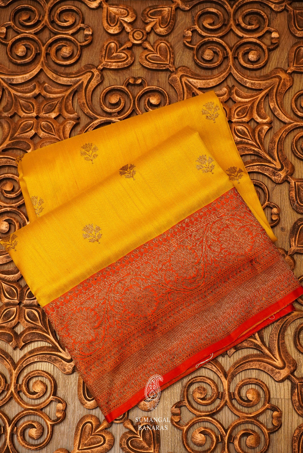 Handwoven Mustard Yellow Tussar Silk Saree