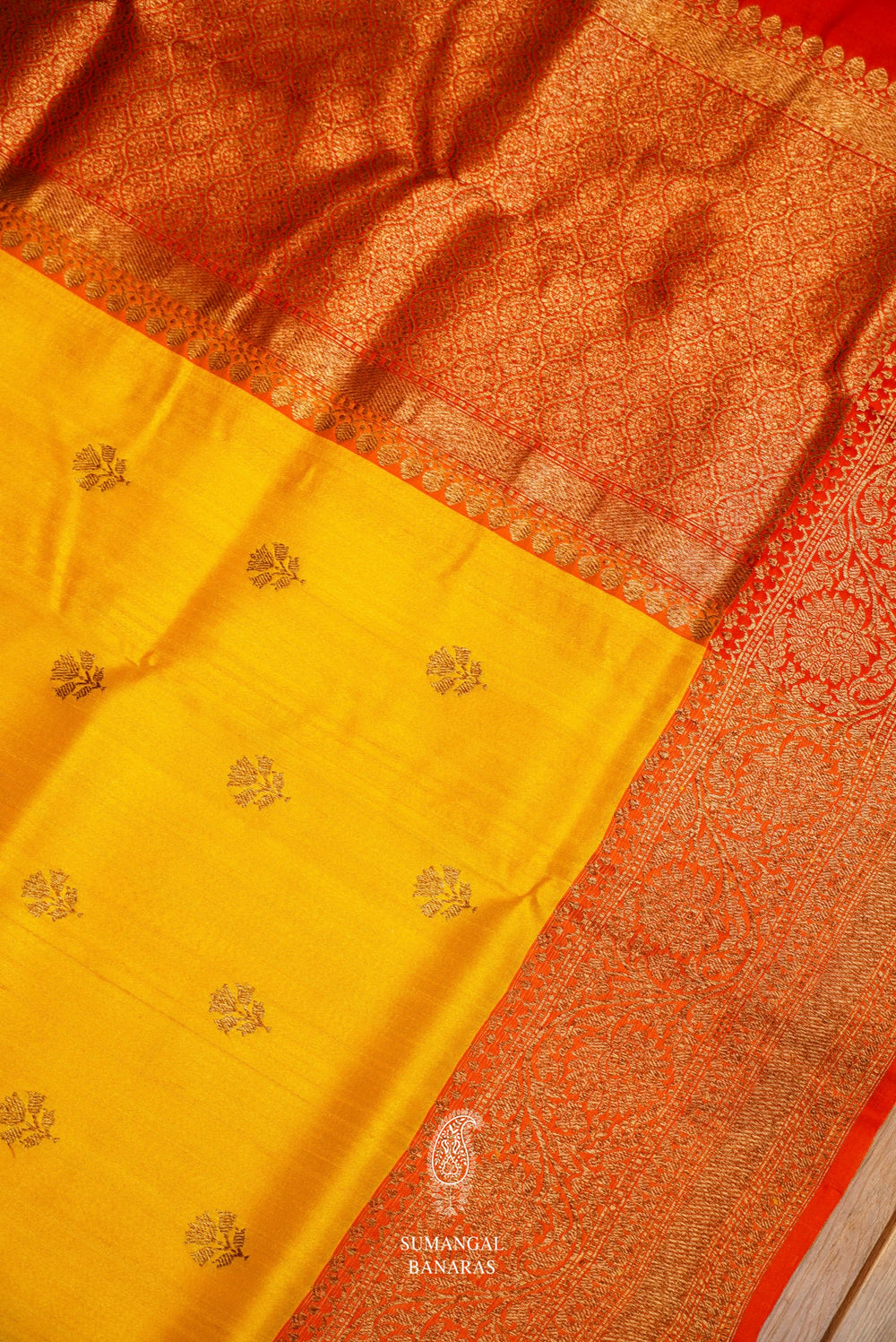 Handwoven Mustard Yellow Tussar Silk Saree