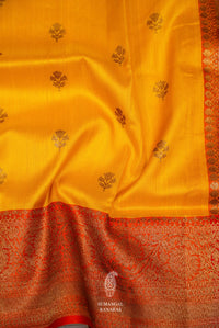 Handwoven Mustard Yellow Tussar Silk Saree