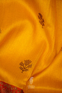 Handwoven Mustard Yellow Tussar Silk Saree