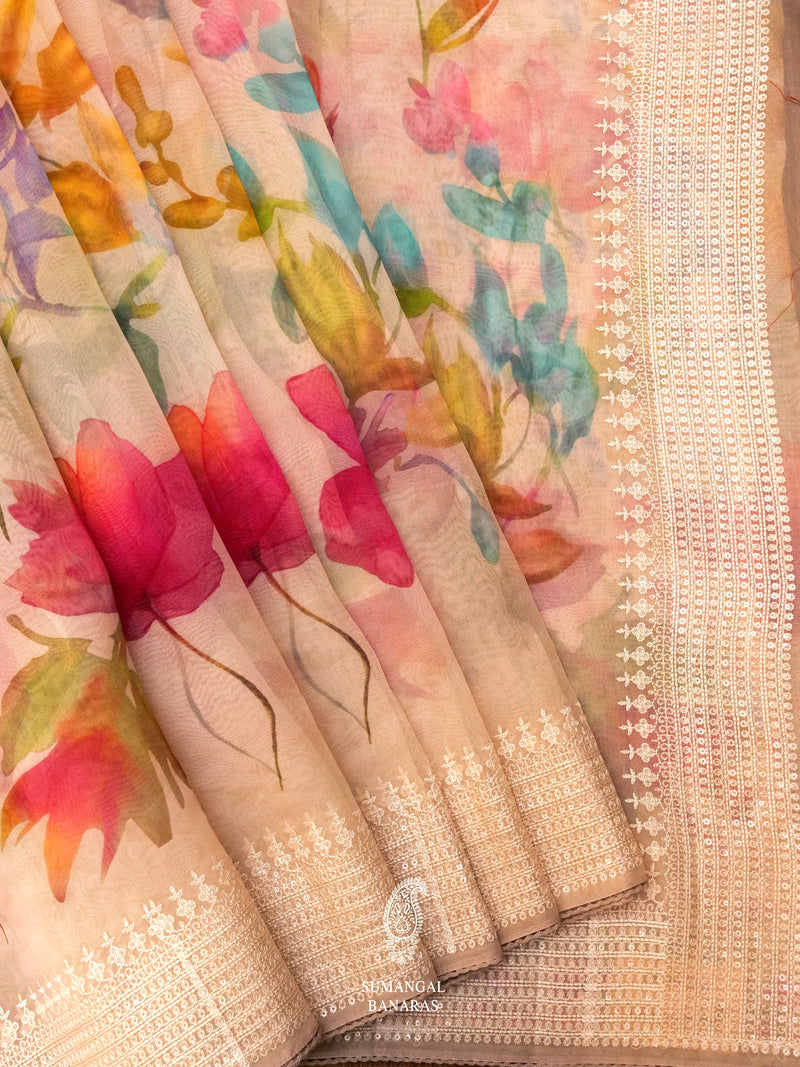 Powder Pink Breezy Organza Saree