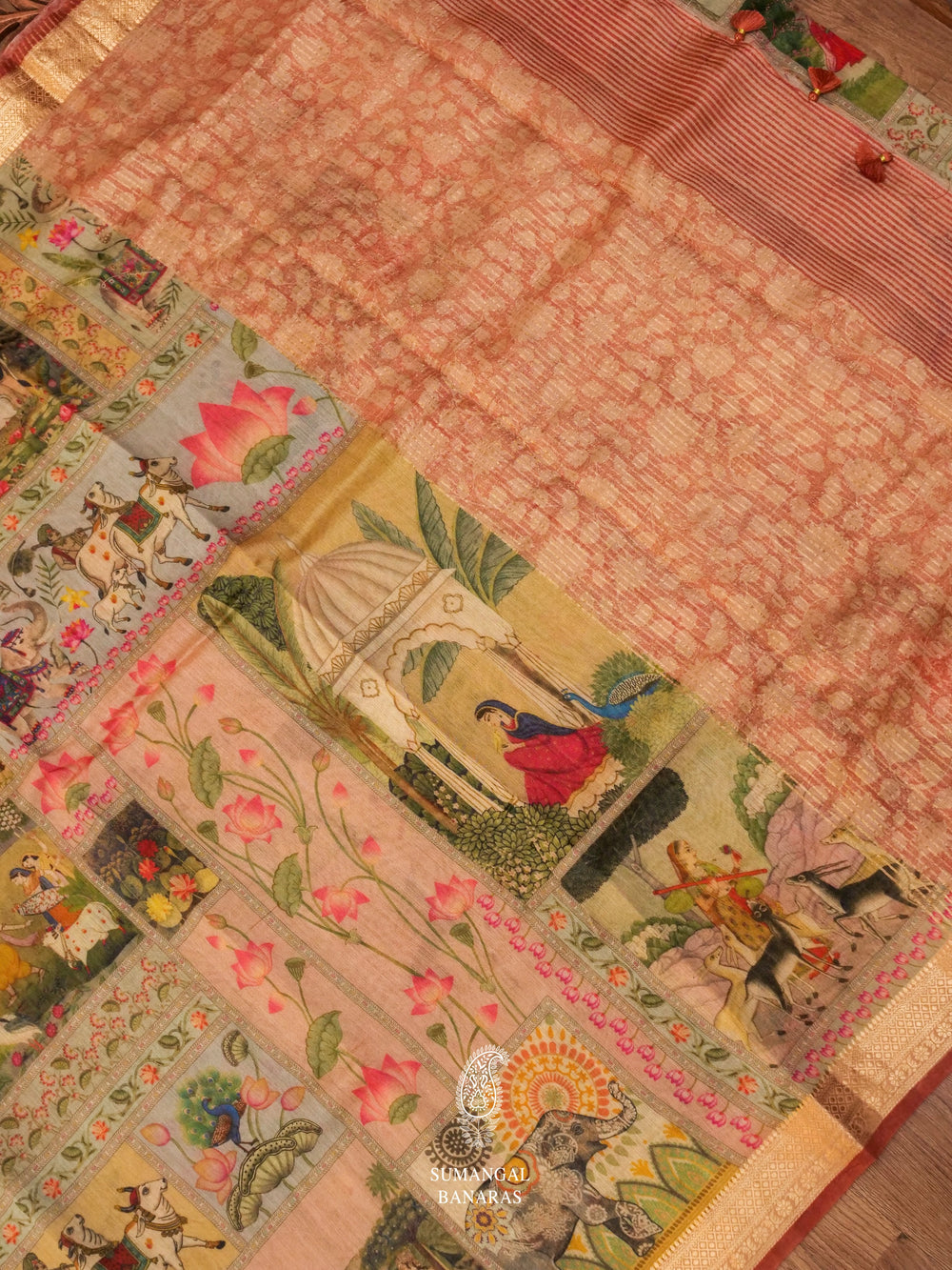 Handwoven Peach Muslin Silk Saree